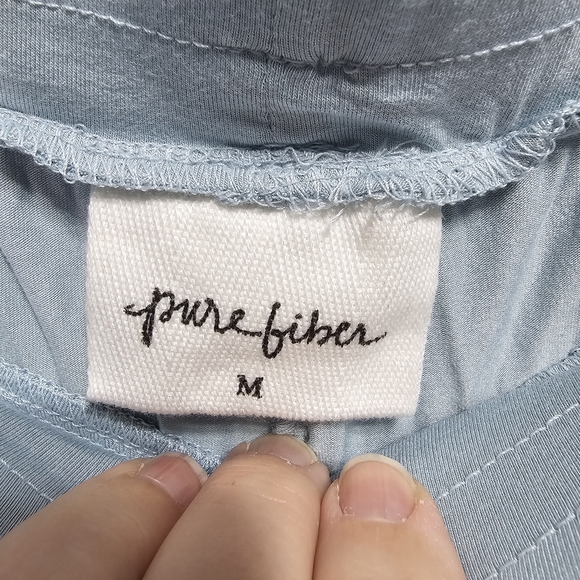 Pure Fiber Womens Blue Bamboo Knit Joggers High Rise Pull On Size Medium Pockets - Picture 5 of 7